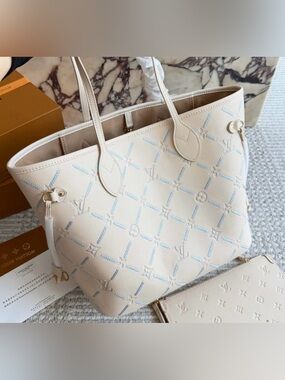 L V MM Neverfull Embossed Tote with Pouch